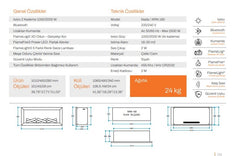 100 cm Elektrikli Şömine Metal Çerçeve (Isılı, Ses Efektli, Çok Fonksiyonlu)