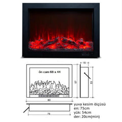 80 cm Elektrikli Şömine Metal Çerçeve (Isılı, Ses Efektli)