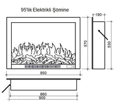 95 cm Elektrikli Şömine Metal Çerçeve (Isılı, Ses Efektli)