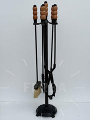 Ahşap Başlı Bodur Şömine Maşa Takımı