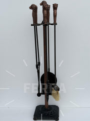 Antik Bakır Aslan Başlı Şömine Maşa Takımı