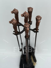 Antik Bakır Aslan Başlı Şömine Maşa Takımı