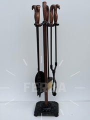 Antik Bakır Şahin Başlı Şömine Maşa Takımı