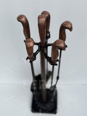 Antik Bakır Şahin Başlı Şömine Maşa Takımı