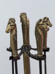 Antik Bronz At Figürlü Şömine Maşa Takımı