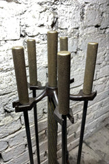 Antik Sarı Düz Başlı Şömine Maşa Takımı