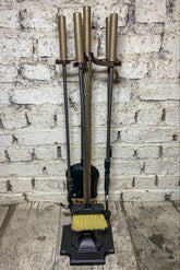 Antik Sarı Düz Başlı Şömine Maşa Takımı