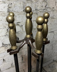 Antik Sarı Topbaş Şömine Maşa Takımı