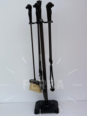 Aslan Figürlü Siyah Şömine Maşa Takımı