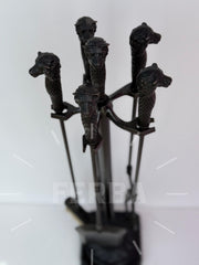 Aslan Figürlü Siyah Şömine Maşa Takımı