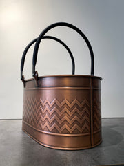 Çift Kulplu Antik Bakır Odun Kovası