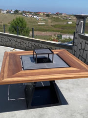 FERBA Initium Model İroko Ahşap Bahçe Mangal Masa(PASLANMAZ İZGARALI)