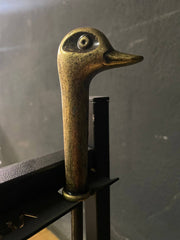 Metal Oval Şömine Odunluğu ve Ördek Başlıklı Maşa Takımı