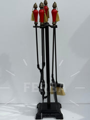 Porselen Başlıklı Şömine Maşa Takımı Kırmızı