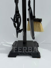 Porselen Başlıklı Şömine Maşa Takımı Kırmızı