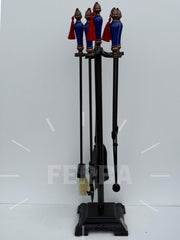 Porselen Başlıklı Şömine Maşa Takımı Lacivert