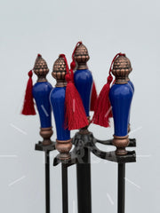 Porselen Başlıklı Şömine Maşa Takımı Lacivert