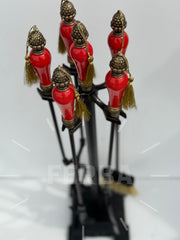 Porselen Başlıklı Şömine Maşa Takımı Kırmızı