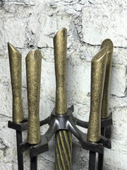 Ruj Başlıklı Bronz Şömine Maşa Takımı