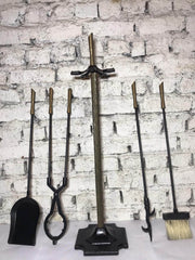 Ruj Başlıklı Bronz Şömine Maşa Takımı