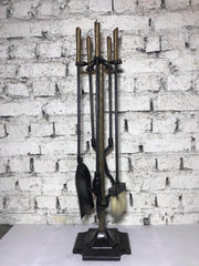 Ruj Başlıklı Bronz Şömine Maşa Takımı