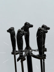 Siyah Kurt Başlı Modern Şömine Maşa Takımı