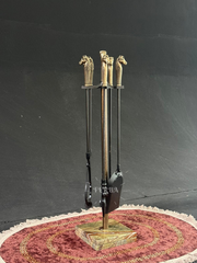 Mermer Tabanlı Bronz At Şömine Maşa Takımı