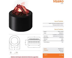 Vasko 55 cm Kabinli 3 Boyutlu Elektrikli Şömine (Isılı, Ses Efektli)