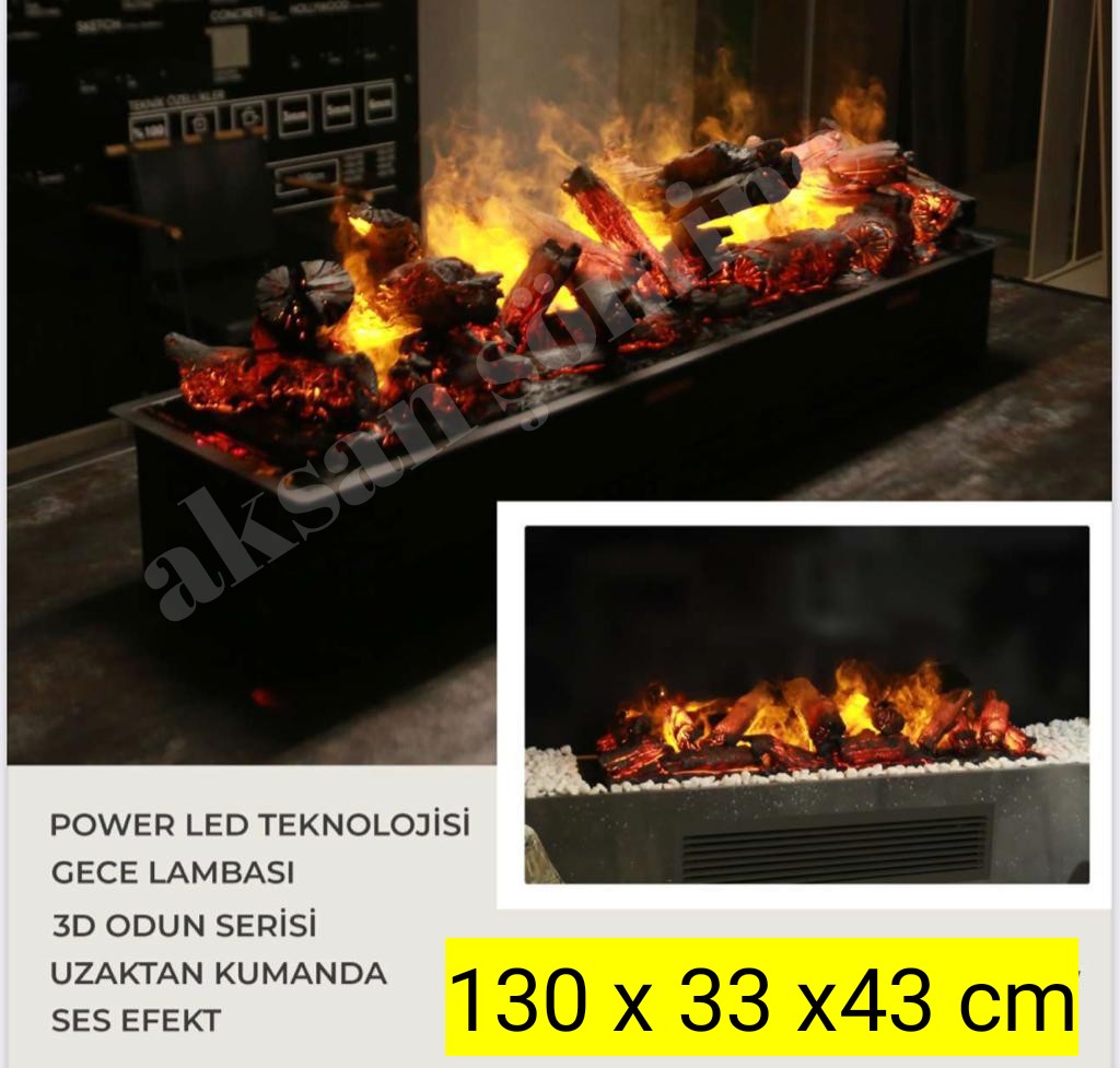 130 cm 3 Boyutlu Elektrikli Şömine (Isısız, Ses Efektli)