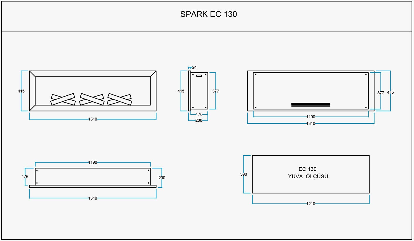 130 cm Elektrikli Şömine Kam Çerçevesi (Isısız)