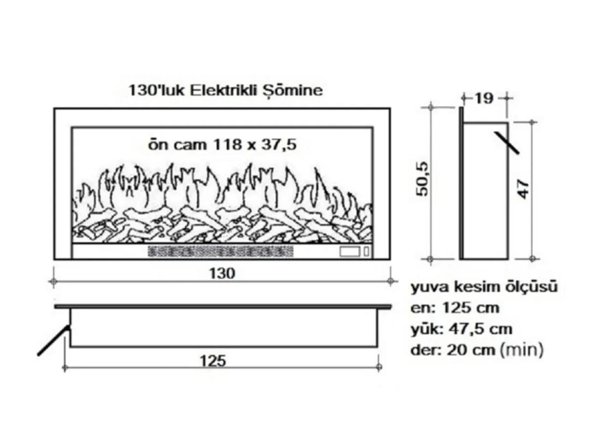130 cm Elektrikli Şömine Metal Çerçeve (Isılı, Ses Efektli)