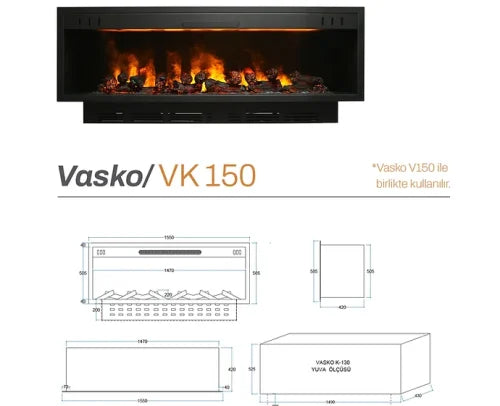 150 cm 3 Boyutlu Elektrikli Şömine (Isılı, Ses Efektli)