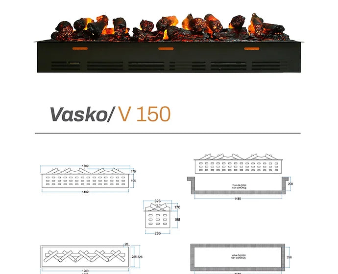 150 cm 3 Boyutlu Elektrikli Şömine (Isısız, Ses Efektli)