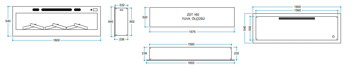 160 cm Elektrikli Şömine Kam Çerçevesi (Isılı, Ses Efektli, Çok Fonksiyonlu)