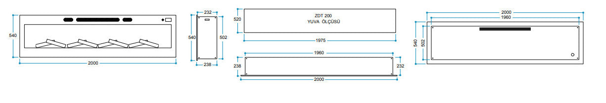 200 cm Elektrikli Şömine Kam Çerçevesi (Isılı, Ses Efektli, Çok Fonksiyonlu)