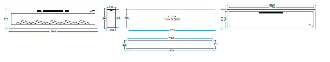 240 cm Elektrikli Şömine Kam Çerçevesi (Isılı, Ses Efektli, Çok Fonksiyonlu)