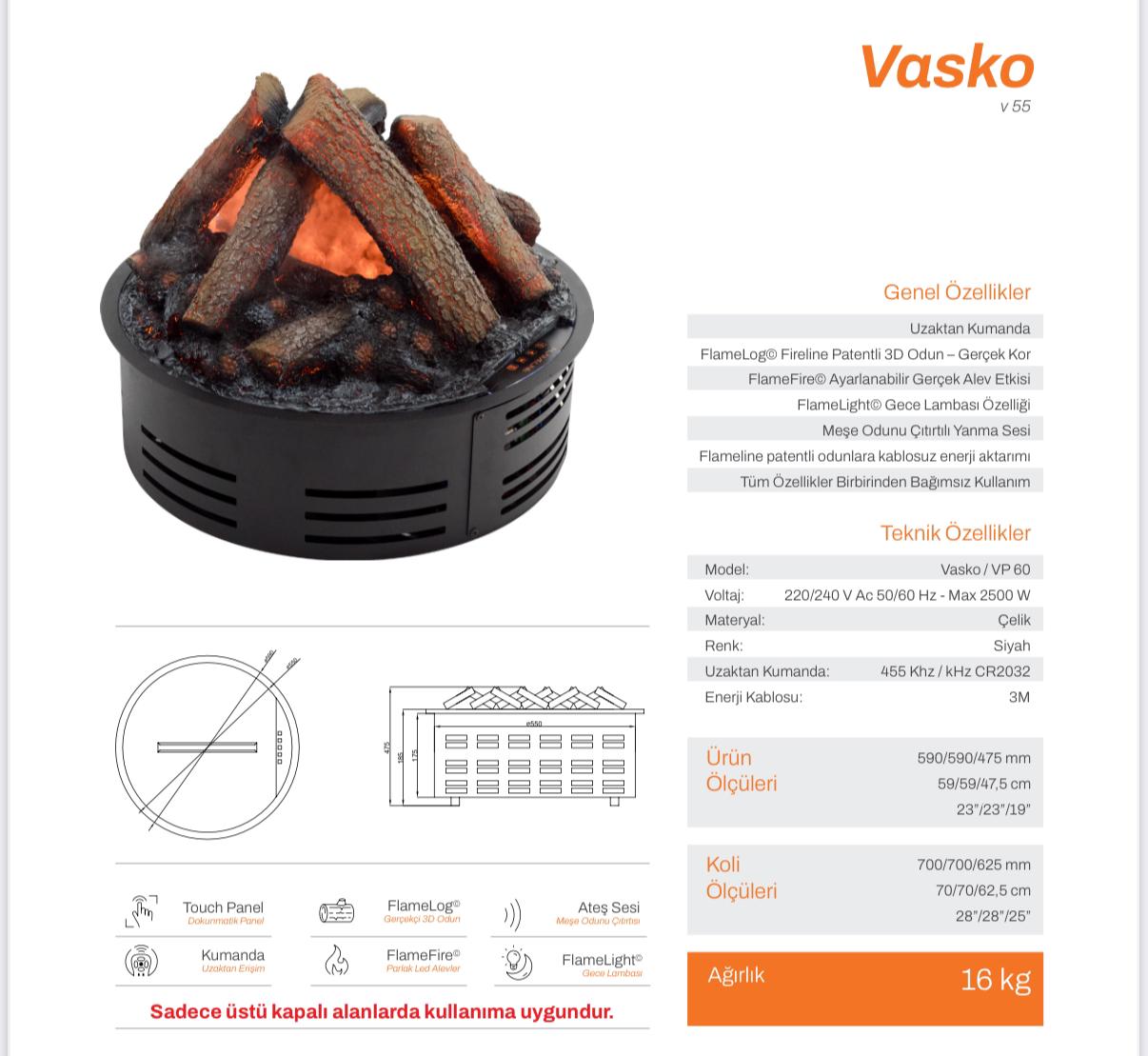 55 cm Kabinsiz 3 Boyutlu Elektrikli Şömine (Isısız, Ses Efektli)