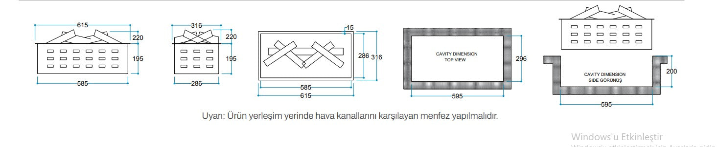 60 cm 3 Boyutlu Elektrikli Şömine (Isısız, Ses Efektli)