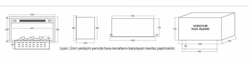 80 cm 3 Boyutlu Elektrikli Şömine (Isılı, Ses Efektli)