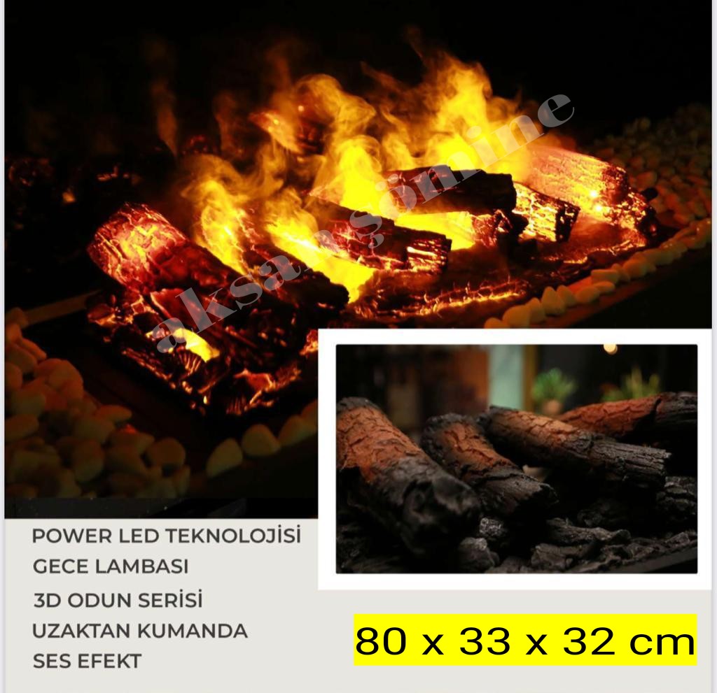 80 cm 3 Boyutlu Elektrikli Şömine (Isısız, Ses Efektli)