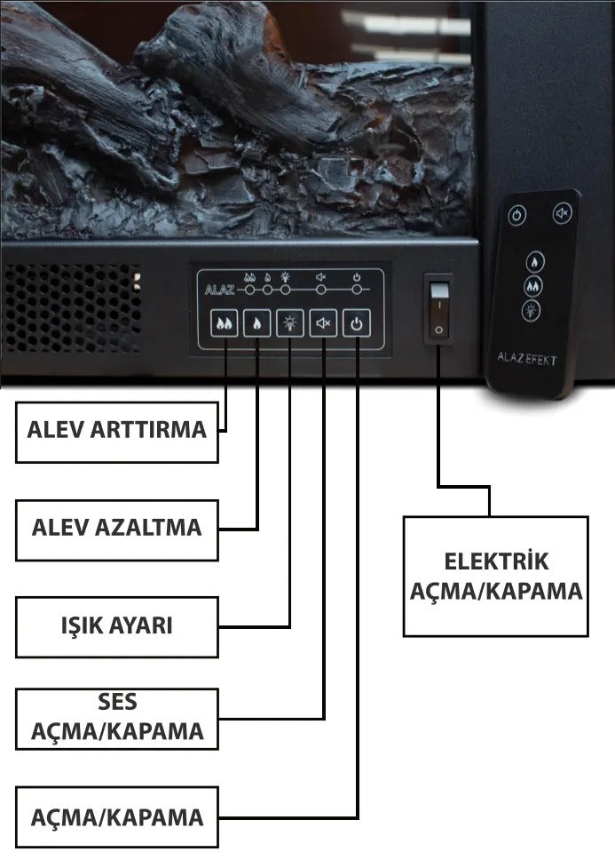 80 cm Elektrikli Şömine Metal Çerçeve (Isılı, Ses Efektli)
