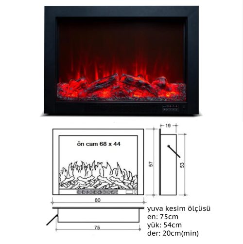 80 cm Elektrikli Şömine Metal Çerçeve (Isılı, Ses Efektli)