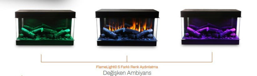 90 cm 3 Tarafı Camlı Elektrikli Şömine