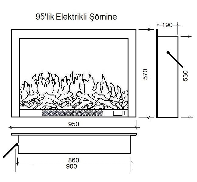 95 cm Elektrikli Şömine Metal Çerçeve (Isılı, Ses Efektli)