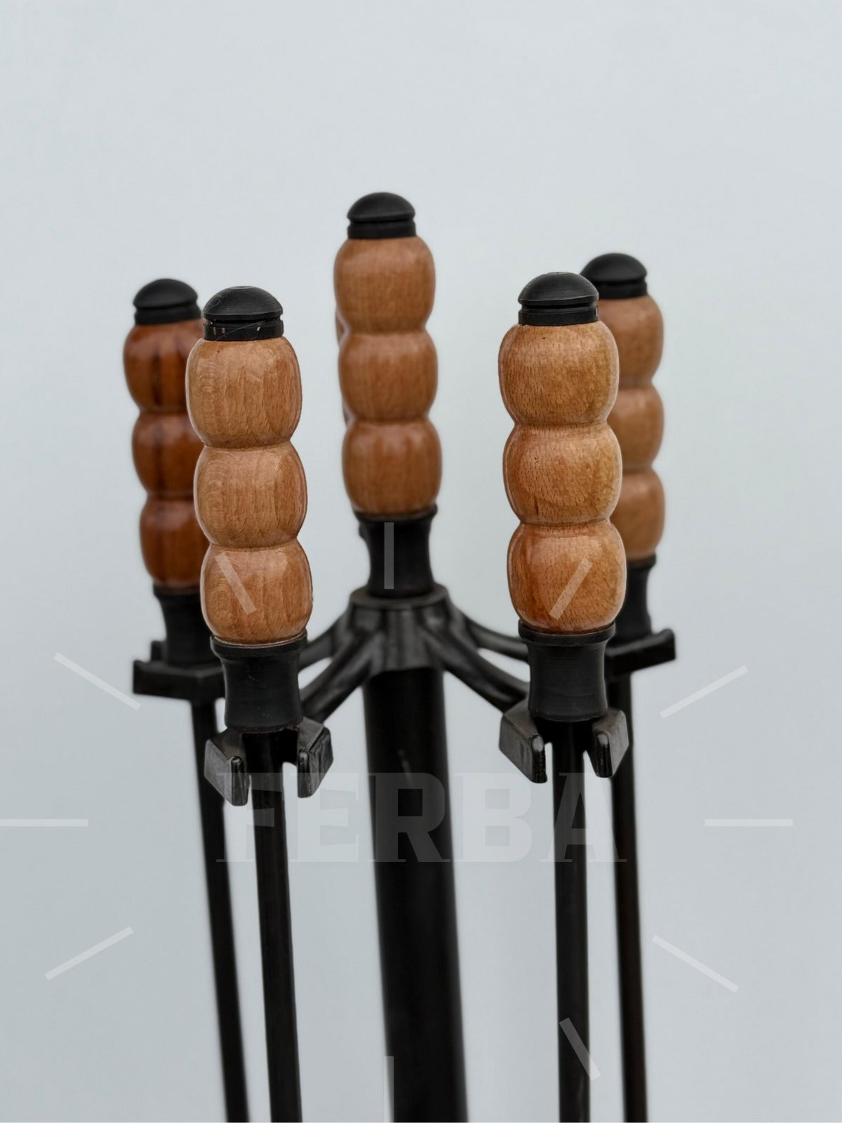 Ahşap Başlı Bodur Şömine Maşa Takımı