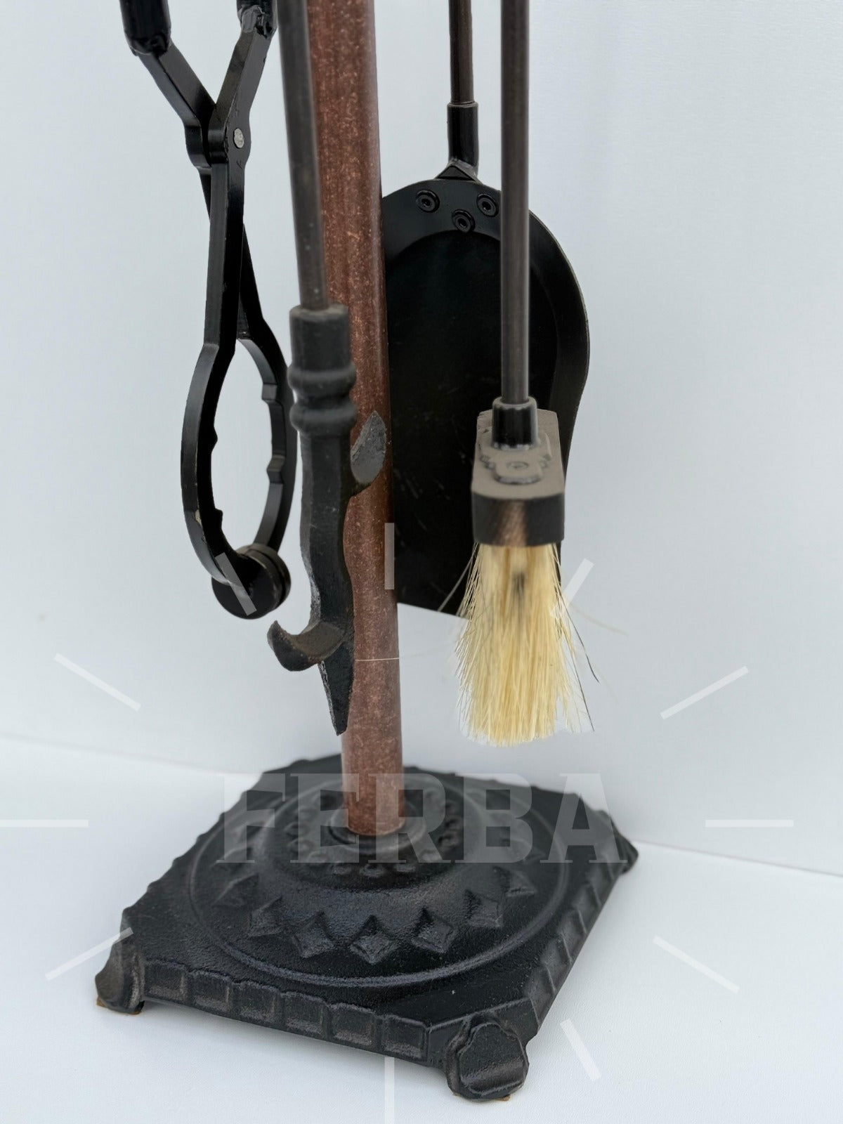 Antik Bakır Aslan Başlı Şömine Maşa Takımı