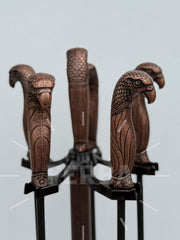 Antik Bakır Şahin Başlı Şömine Maşa Takımı