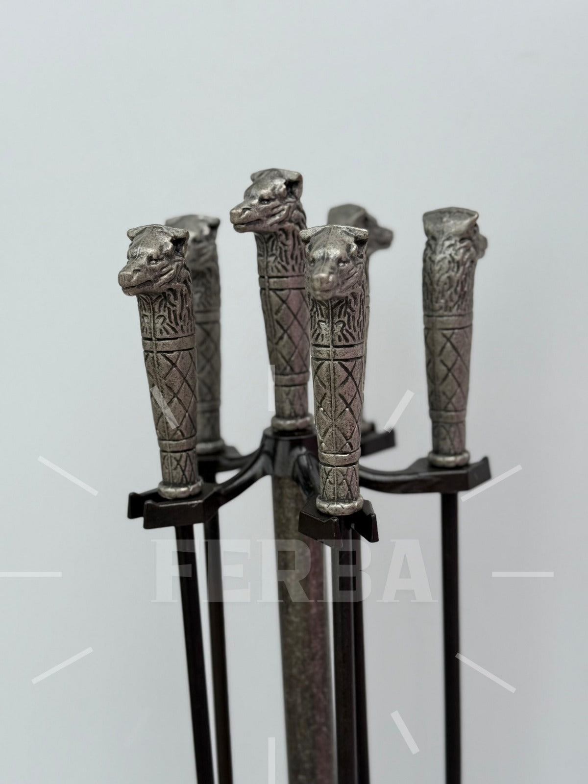 Antik Gümüş At Başlıklı Şömine Maşa Takımı