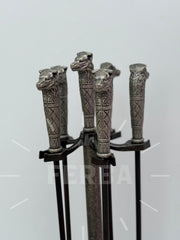 Antik Gümüş At Başlıklı Şömine Maşa Takımı