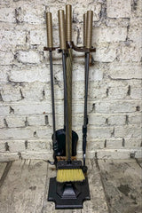 Antik Sarı Düz ​​Başlı Şömine Maşa Takımı